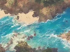 插画海滩壁纸 【酷图网】动漫,插画,海滩,岩石,海洋,氛围感,宫崎骏,大海背景墙,海景,大海高清图,海滩壁纸,蓝天,唯美