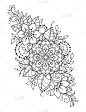 曼海蒂花图案的指甲花绘画和纹身。东方民族、印度风格的装饰。涂鸦装饰。轮廓手绘矢量插图。