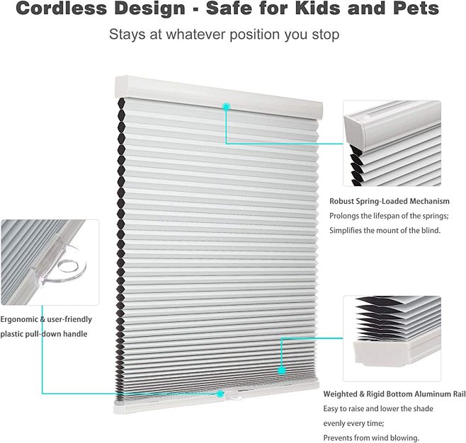 MYshade Cordless Cellular Windows Shades Blackout Blinds for Windows Easy to Install