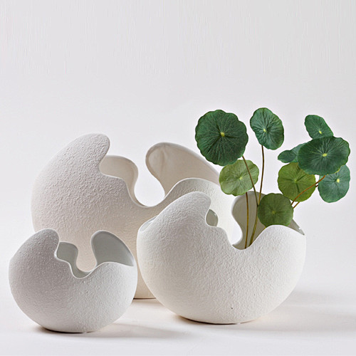 现代简约/抽象艺术蛋壳装饰花瓶/毛面磨砂...