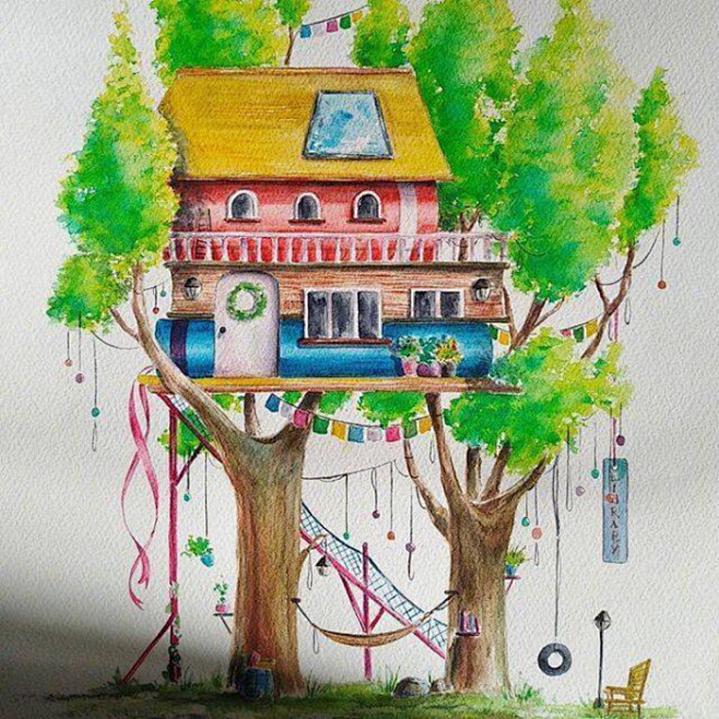 树屋水彩画