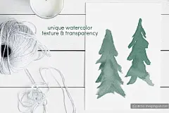 13个水彩常绿树(圣诞松树)笔刷集合Watercolor_Evergreen_Trees_Brush_Set-设计插件-@美工云(meigongyun.com)