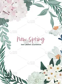 郁郁葱葱的花架与手绘花卉