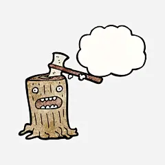 手绘创意伐木插画 https://88ICON.com 斧头 表情符号 伐木 手绘 树根 树桩 植物 枯树根 树木 枯树 干枯 文本框
