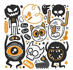 摇滚怪兽音乐可爱创意卡通嘻哈摇滚街头朋克插画装饰图矢量VI素材-淘宝网