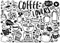 Set of hand drawn coffee and delicious sweets . vector illustration Premium Vector