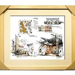 手绘马克笔画装饰画效果图高档酒店餐厅茶馆客厅卧室书房艺术画_大山相框_义乌国际商贸城三区_义乌购