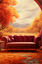 秋季风光舒适沙发家装家具创意摄影图