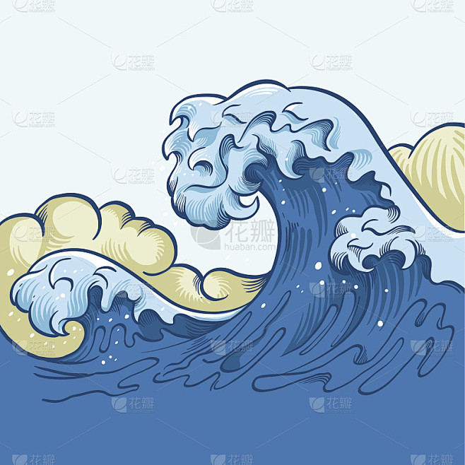 海洋大浪潮。向量的卡通插图