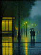 氛围感油画｜夜雨·路灯下的沉思_ (12)