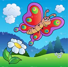 草地,蝴蝶,可爱的,云,鳞翅类,自然美,动物,艺术品,绘制,花