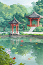 数字艺术卡通亭台楼阁插画-众图网
