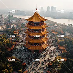 黄鹤楼，透视鸟瞰，壮丽的风景，华丽的建筑海报