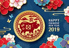 2019猪年中国传统新年十二生肖纸艺贺卡矢量素材 - 设汇