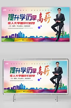 简约提升学历成人高考培训展板