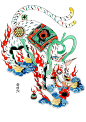 戊戌年门神 : 生肖门神系列已经做到三年了。今年的狗年门神也画完了。我知道很多朋友想要红底。我也不知道什么时候这是红底变成了个习俗。但基本上所有以前的木板门神年画。没有一张是红底。绿底倒是见过几张。所以我也就任性...