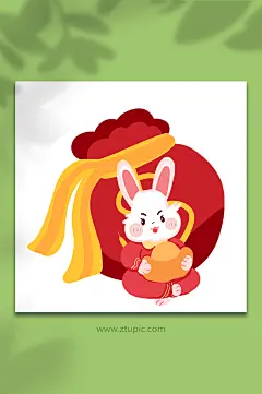 卡通插画元宝福袋新年兔年商业插画