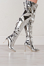 side view  Metallic Thigh High Boots in Silver