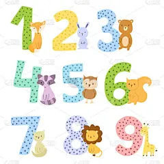 向量插图的数字和动物集