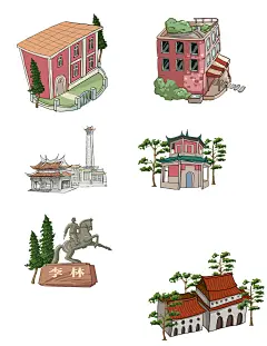 手绘民居古建