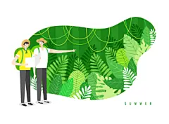 夏日色彩背包露营度假情侣夏季旅行插画