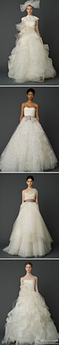 VeraWang中国：丝绸薄纱在Vera Wang2012春夏婚纱系列中大放异彩。利用面料本身的轻透质地，营造出若隐若现的优雅美感，以及漂浮的空灵感。