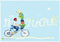 蓝色背景里骑自行车戴耳机的女孩插画下载，现在加入素材公社即可参与传素材送现金活动