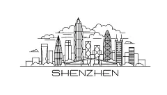 深圳线风格海报，横幅，明信片，旅游公司名片，t恤，衬衫。深圳卡通插图。现代线条艺术深圳城市插图。手画图纸。EPS 10矢量图图片下载