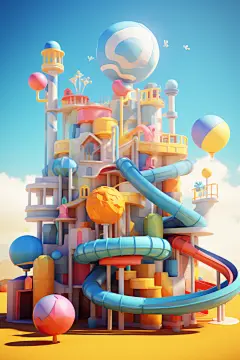 可爱立体彩色滑梯模型