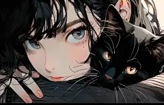 【哲风壁纸】女孩-美女-黑猫