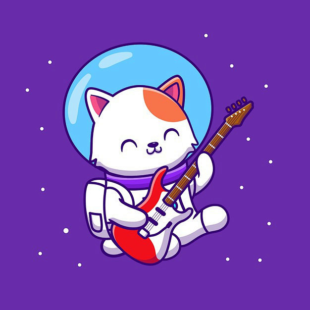 弹吉他的小猫咪宇航员，卡通矢量图插画矢量...
