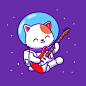 弹吉他的小猫咪宇航员，卡通矢量图插画矢量图素材