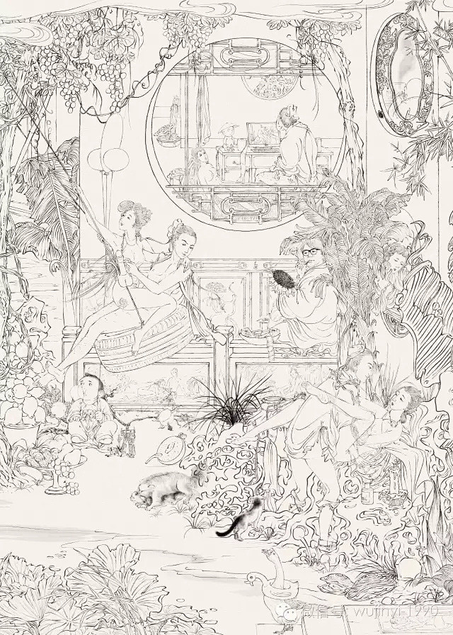 春闺秘戏图全幅线稿独家发布