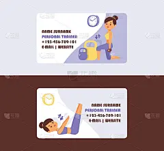 健身矢量名片模式健身运动女孩人物插图女性体育运动训练练习在家背景健康运动员生活方式名片背景