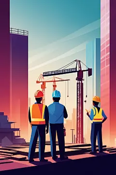 彩色工人人物建筑插画