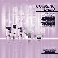 3D逼真的化妆品瓶广告模板。化妆品牌广告概念设计，以亮片和散景为背景