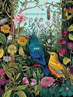 唯美·蓝鸟花园·线描插画