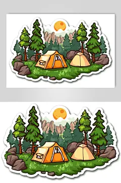 AI数字艺术户外露营插画贴纸元素-众图网