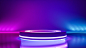 Circle stage and purple neon  light ,abstract futuristic background