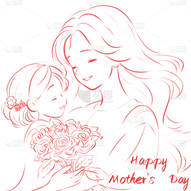 母亲节通用手绘线条Happy Mothe...