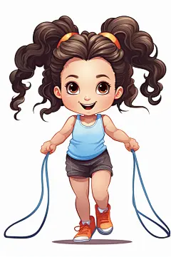 AI数字艺术卡通跳绳的小女孩插画-众图网