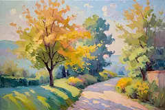 公园田园花园油画插画图片
