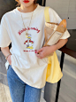 短袖女夏季卡通白色t恤2021新款薄款纯棉宽松体恤设计感小众上衣-淘宝网