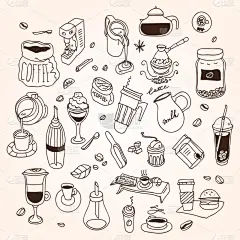 手的素描画涂鸦复古简单咖啡主题