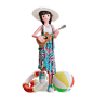 女孩在海滩上弹吉他 3d 图