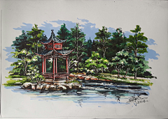 独倾M采集到风景手绘
