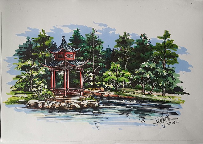 风景手绘  马克笔