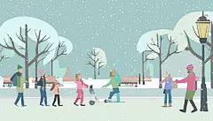 图源免费EPS文件 |冬季人们在公园散步。扁平风格矢量插画