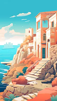 扁平风外国地标建筑插画