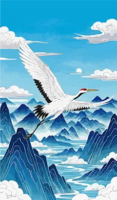 仙鹤丹顶鹤矢量图形插画